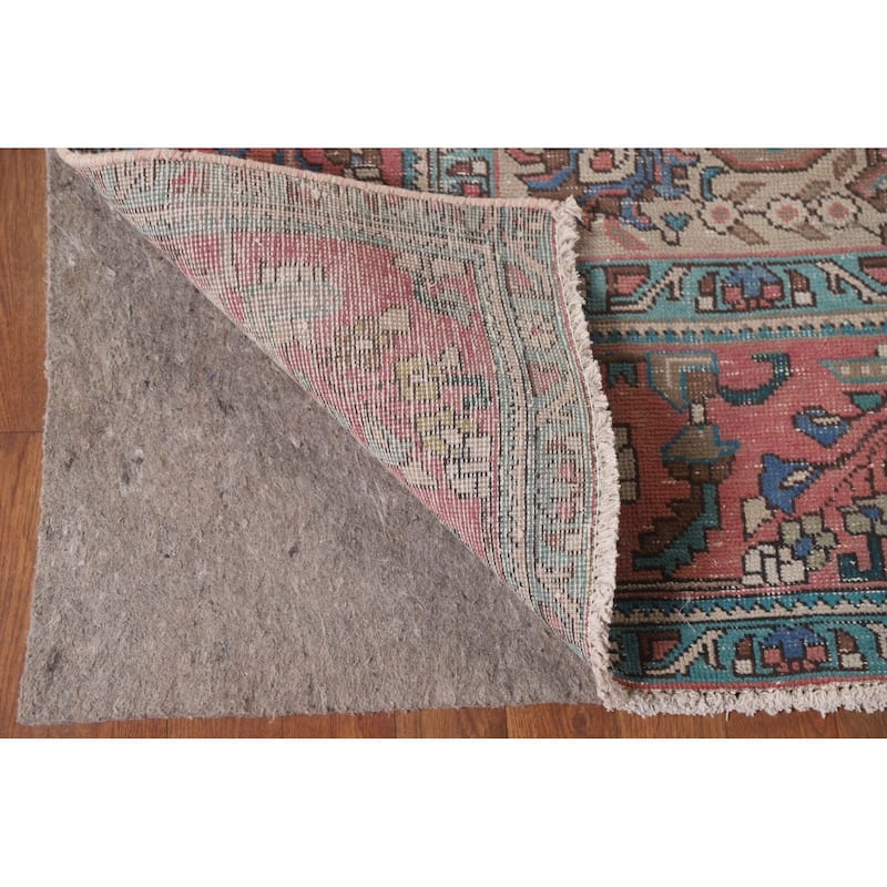 Brown Distressed Tabriz Persian Antique Area Rug Handmade Wool Carpet - 9'2" x 12'10"