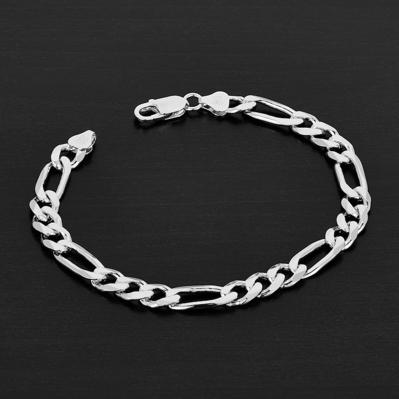 Roberto Martinez Sterling Silver Italian Figaro Bracelet (8 Inch)