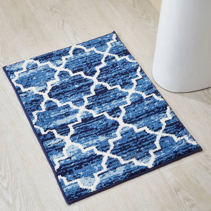 Better Trends Savio Collection 100% Micro Polyester Rectangle Soft Plush & Absorbent Water Machine Washable 2 Piece Bath Rug Set - 2 Piece Set (17" x 24" | 17" x 24") - Blue