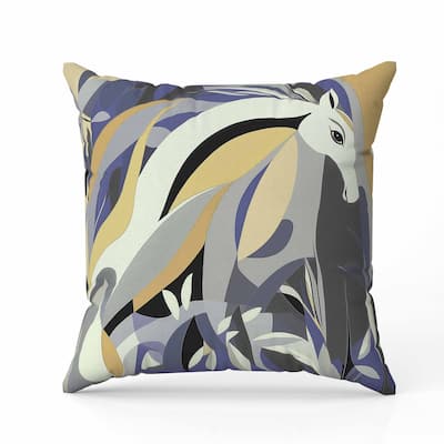 Mythical Horse Faux Suede Reversible Throw Pillow Blue and Gray