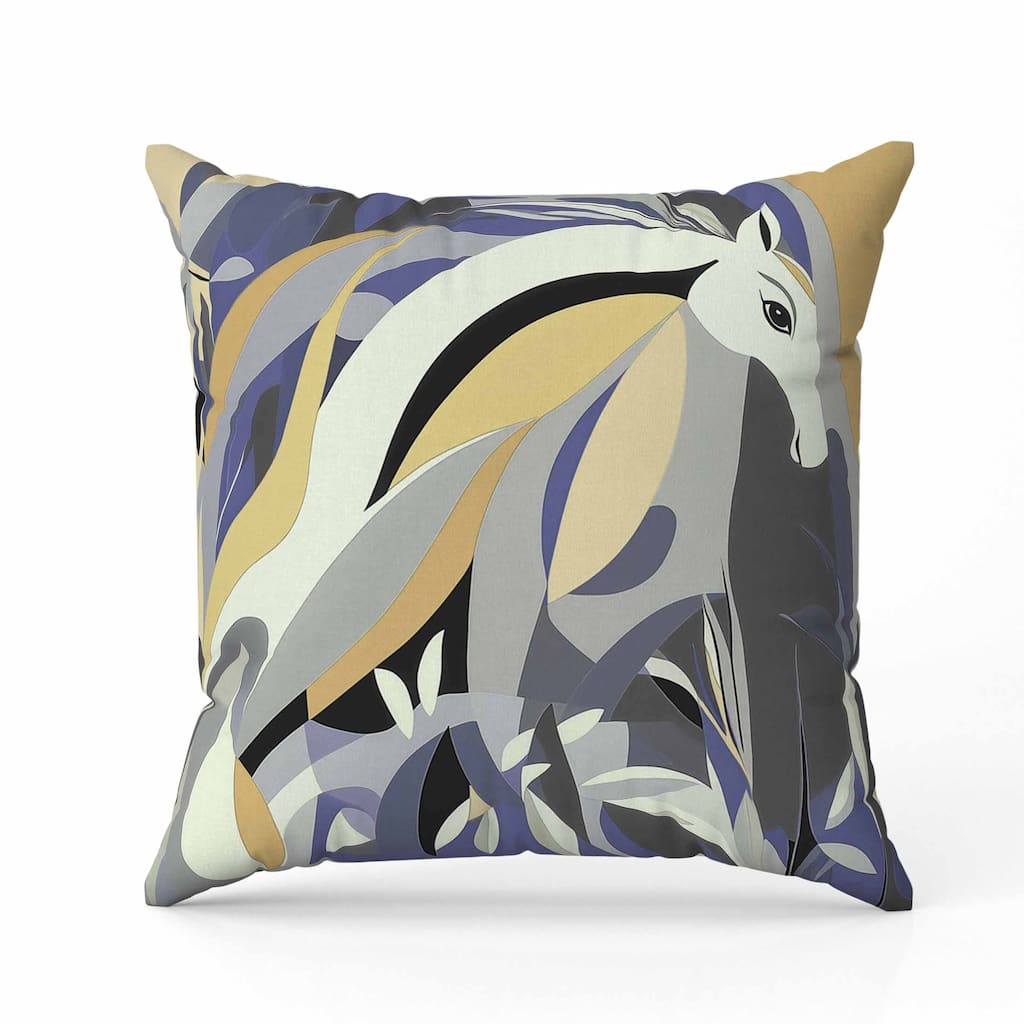 Mythical Horse Faux Suede Reversible Throw Pillow Blue and Gray