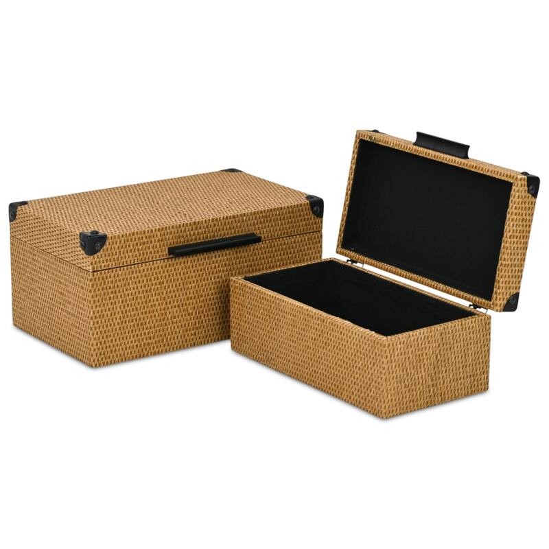 Weave Style Wicker Rectangular Nesting Boxes - 12.25" - Brown - Set of 2