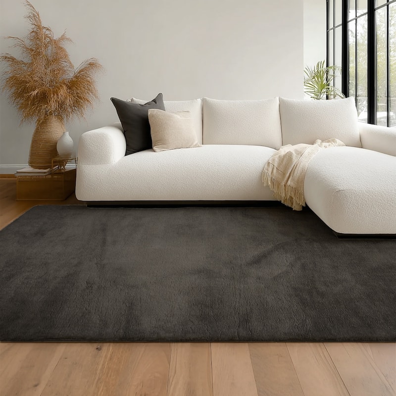 ECARPETGALLERY Argo Plush & Shags Machine Washable Area Rug - Charcoal - 8'0 x 10'0