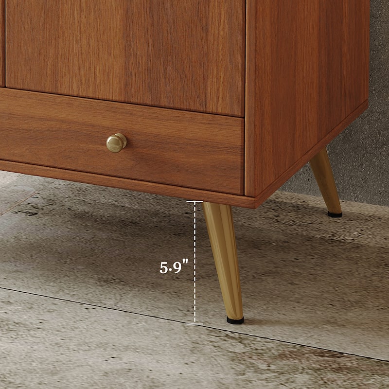 Mid-Century 30" Freestanding Bathroom Vanity with Faux Marble Top, Ceramic Sink & Gold Legs Cabinet