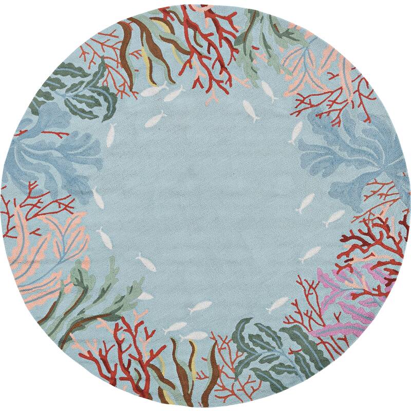 Domani Reef Coral Bordered Hand-hooked Area Rug