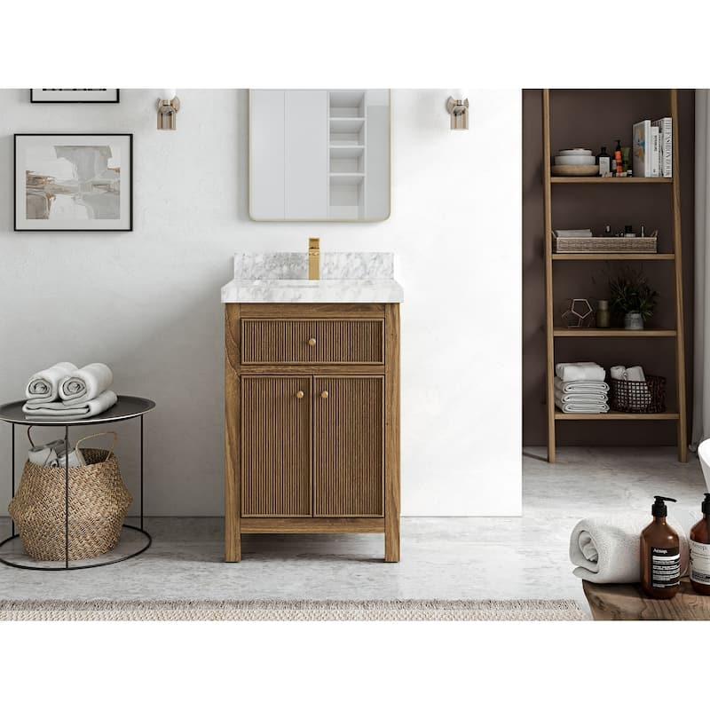Willow Collections 24 x 22 Sonoma Teak Wood Single Bowl Sink Bathroom Vanity in Golden Teak with Countertop