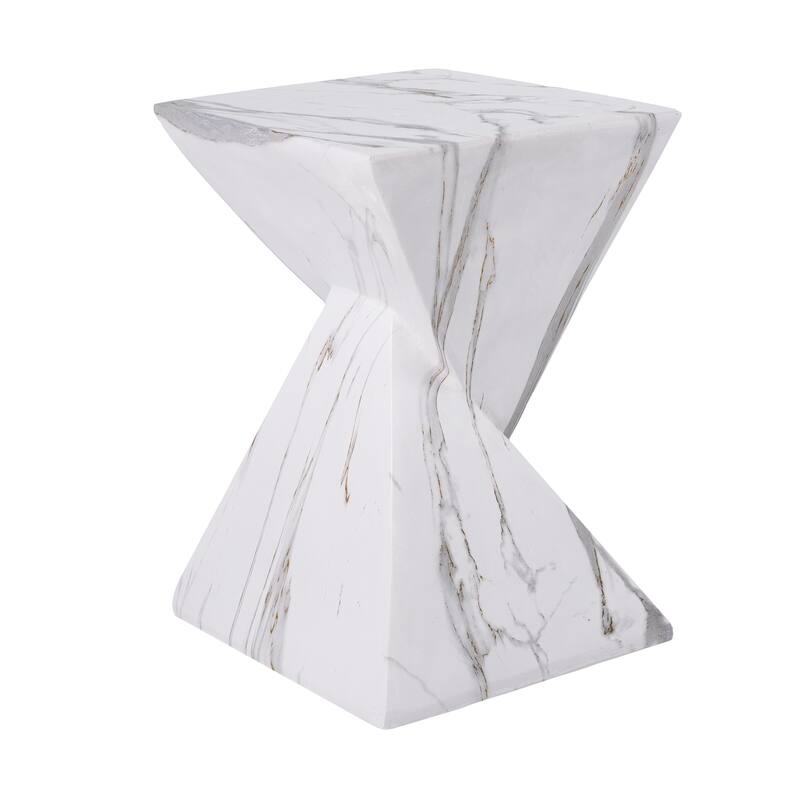 Christopher Knight Home - Modern Indoor/Outdoor 18.5"H Geometric Faux Marble MgO Accent Side Table with Sculptural Fluted Design