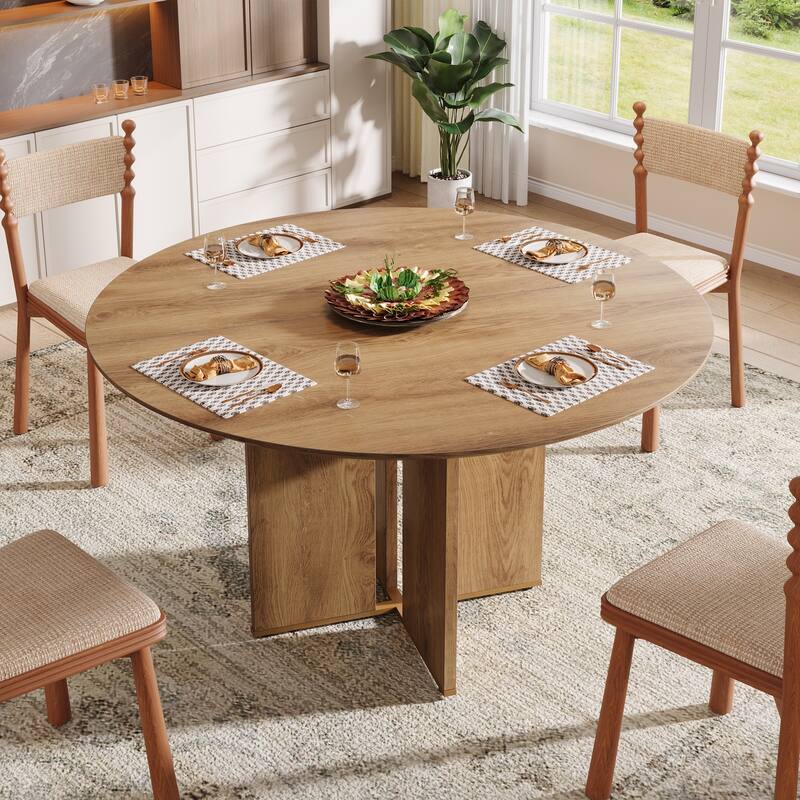 39.37" Round Dining Table for 4, Farmhouse Brown Kitchen Table