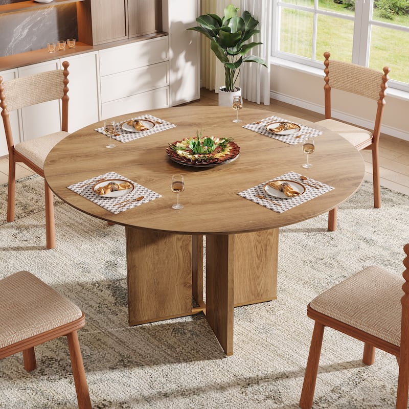 39.37" Round Dining Table for 4, Kitchen Table with Storage Shelf for Dining Room, Living Room, Kitchen
