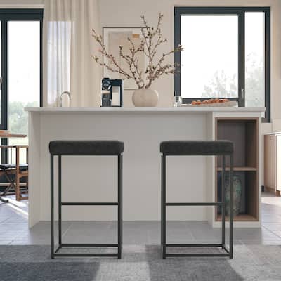 Upholstered Counter & Bar Stool with Footrest, Set of 2