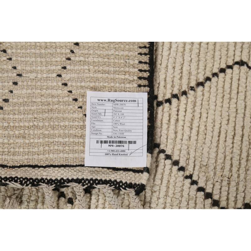 All-Over Geometric Ivory Moroccan Area Rug Handmade Wool Carpet - 6'2"x 9'3"