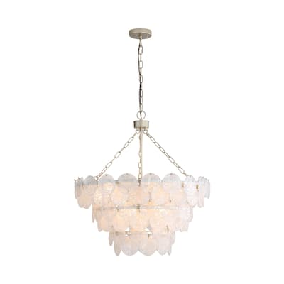 Cascada 3 Tier - 11 Light Pendant in Aegean Silver with Cirrus Cloud Glass Shade - Black