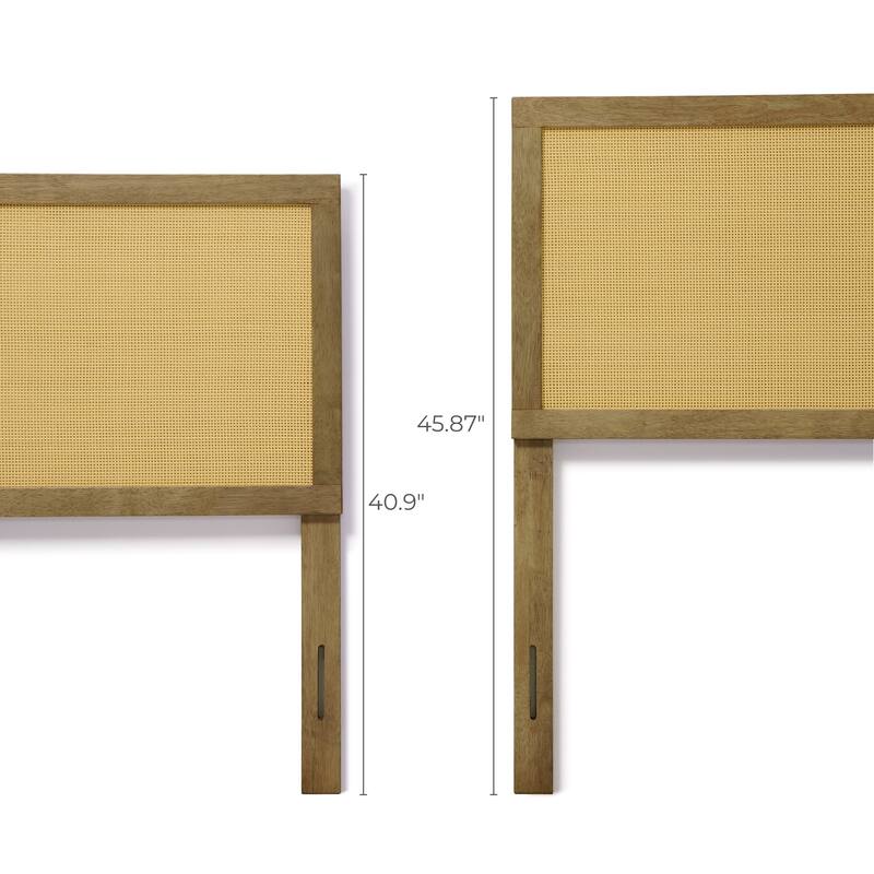 Natural Finish Rubberwood with Rattan Panel Headboard, King or Queen (Headboard Only)