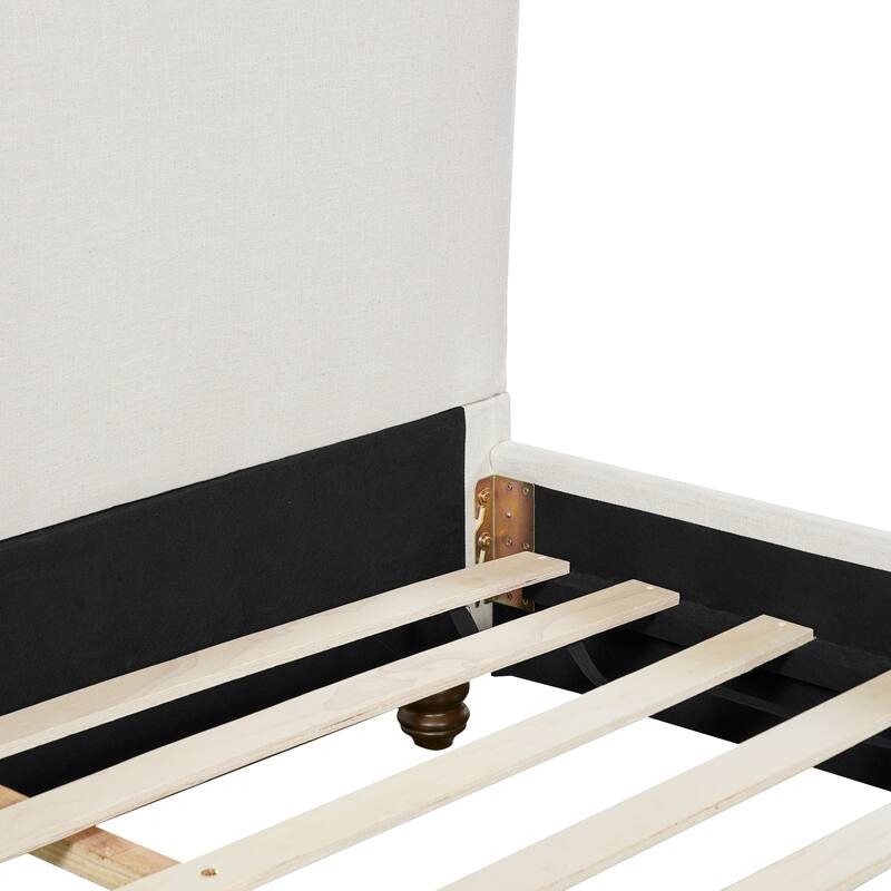 Christopher Knight Home - Modern Linen Upholstered Bed Frame with Solid Wood Legs and a Robust Headboard and Footboard