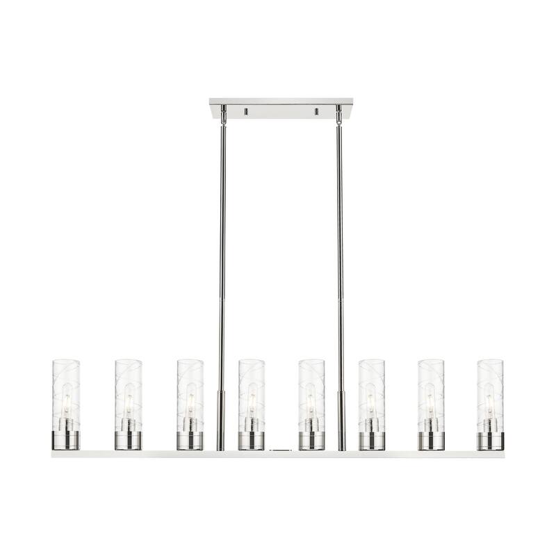 Innovations Lighting Downtown Urban - Boreas - 6 Light 48" Stem Hung Island Light with 8" Shades - Deco Swirl/Polished Nickel