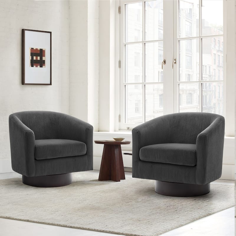 2 Set 360° Swivel Corduroy Accent Chairs Barrel Armchairs - Grey
