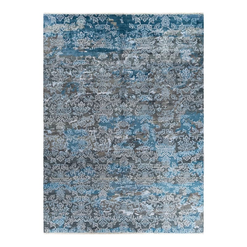 Ikat One-of-a-Kind Hand-Knotted Area Rug - Gray, 9' 0" x 12' 2" - 9' 0" x 12' 2"