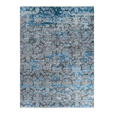 Ikat One-of-a-Kind Hand-Knotted Area Rug - Gray, 9' 0" x 12' 2" - 9' 0" x 12' 2"