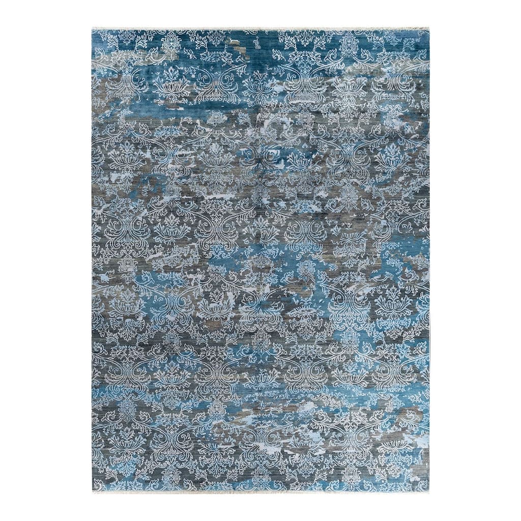 Ikat One-of-a-Kind Hand-Knotted Area Rug - Gray, 9' 0" x 12' 2" - 9' 0" x 12' 2"
