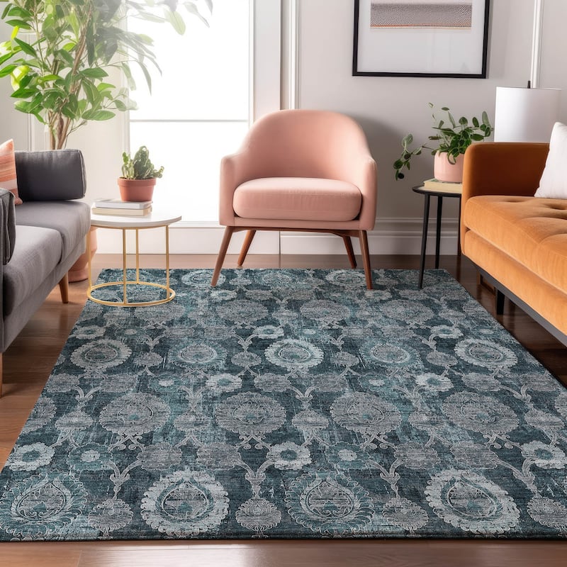 Premium Washable Super Soft Traditional Olivia Mayfield Rug - Teal - 3' x 5' - Rectangle