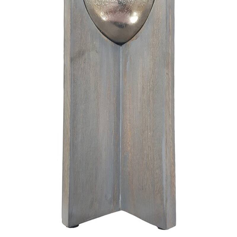 Candle Holders Set of 2 - Gray Wood Metal Sphere, 15/19" - 19.0"