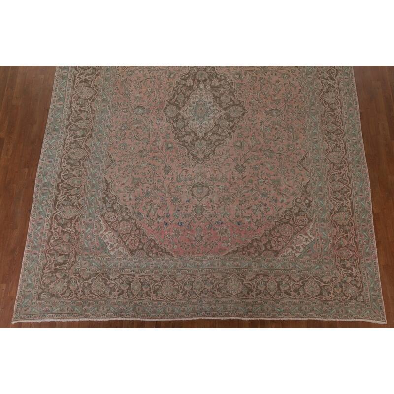 Hand Knotted Oriental 100% Wool Carpet Traditional Floral Pink Mashad Area Rug - 12' 3'' X 9' 4''