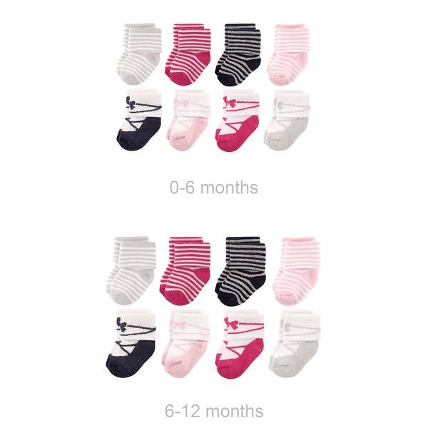slide 1 of 1, Luvable Friends Infant Girl Grow with Me Cotton Terry Socks, Pink Stripe Ballet, 0-6 and 6-12 Months - Stripe Ballet 16-Pack Stripe Ballet 16-Pack - 0-6 and 6-12 Months