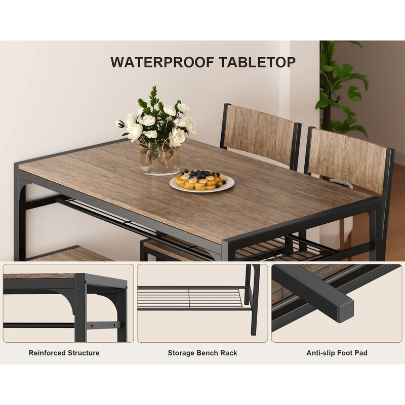4 Piece Dining Table Set for Small Space, Kitchen Table and 2 Chairs for 4 with Bench