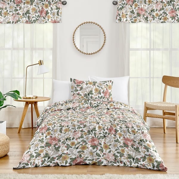 slide 2 of 6, Sweet Jojo Designs Vintage Floral Boho Girl 2-piece Twin Comforter Set Blush Pink Yellow Green White Shabby Chic Rose Farmhouse