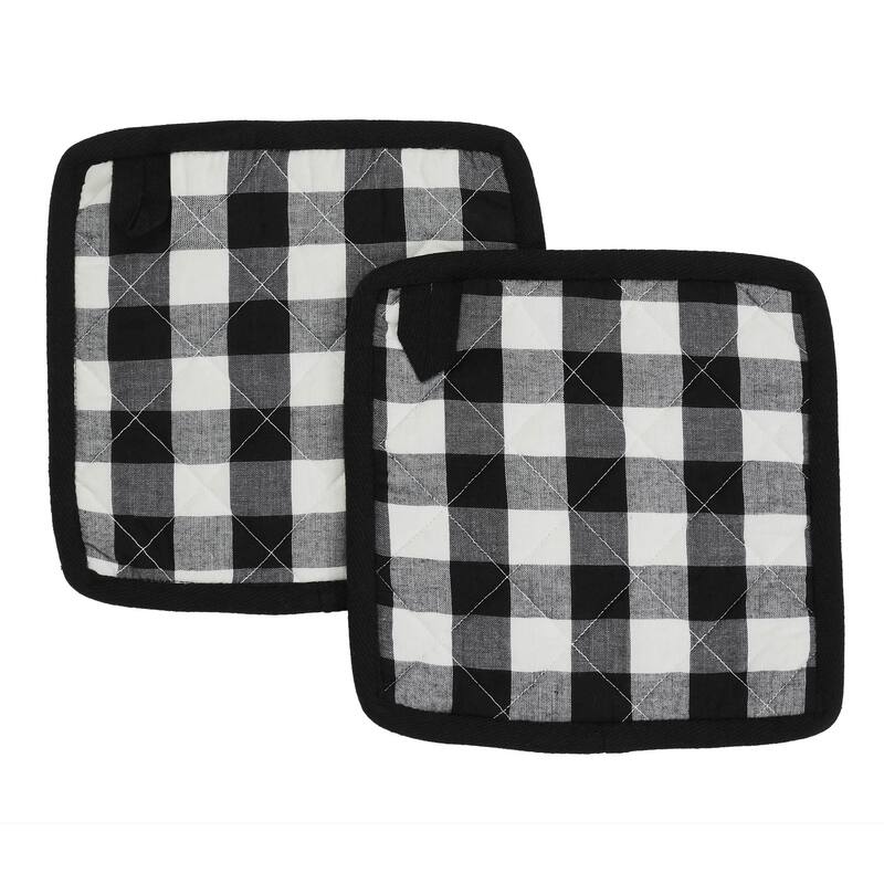 Annie Buffalo Check Black Pot Holder Set of 2 8x8 - N/A