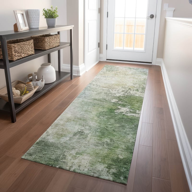 Machine Washable Indoor/ Outdoor Abstract Contemporary Chantille Rug - Aloe - 2'3" x 7'6"