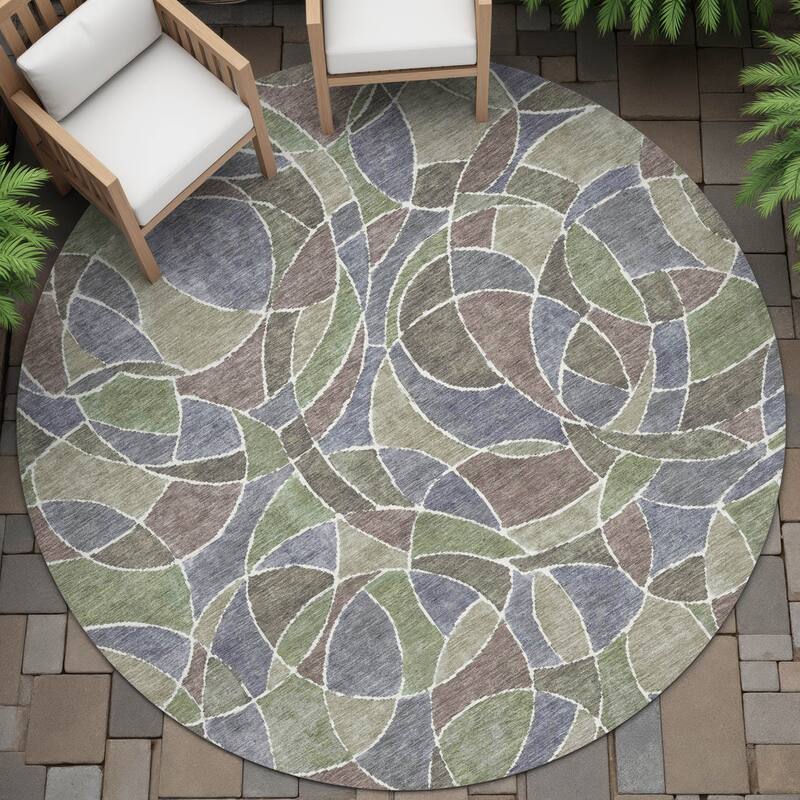 Machine Washable Indoor/Outdoor Casual Mosaic Chantille Rug - Green - 8' x 8'