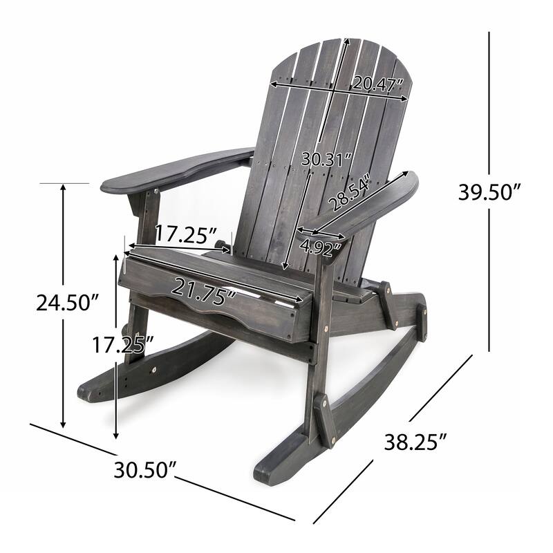 Outdoor Adirondack Rocking Chair, Slatted Back, Dark Gray Acacia Wood