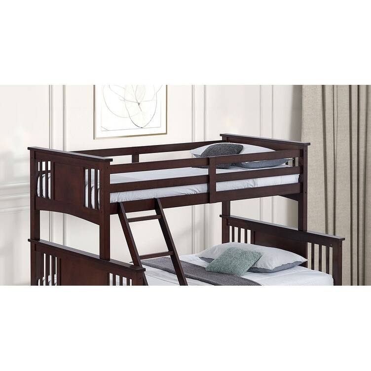 Modern Twin Over Full Bunk Bed with Ladder in Dark Walnut Finish