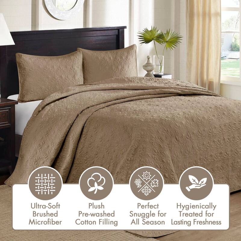 Madison Park Mansfield Reversible Oversized 3-piece Solid Texture Bedspread Quilt Set with Matching Shams