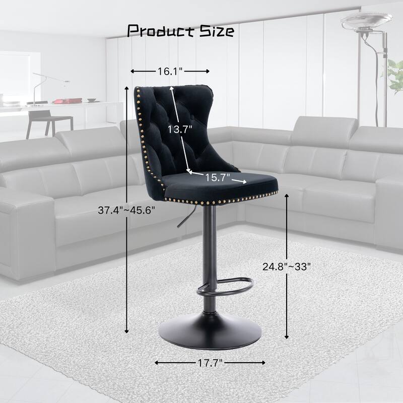Homy Lin Swivel Bar Stool with Nailhead Trim&Gold Metal Base–Adjustable Height, 360° Swivel – Home Bar & Kitchen Island Seating