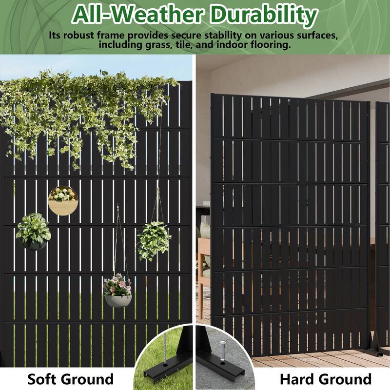 Privacy Metal Screen Fence Panel Horizontal Stripe Pattern Set of 2