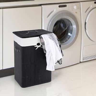 Bamboo Portable Clothes Storage Basket with Lid and Removable Liner