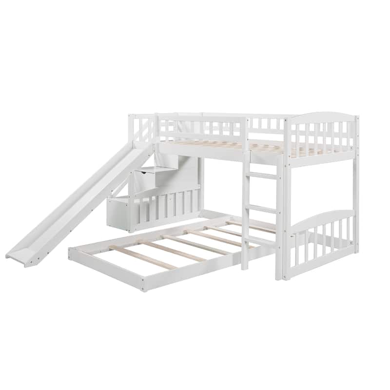 Twin Bunk Bed with Staircase Drawers & Slide and Solid Wood Frame, 300lb Capacity