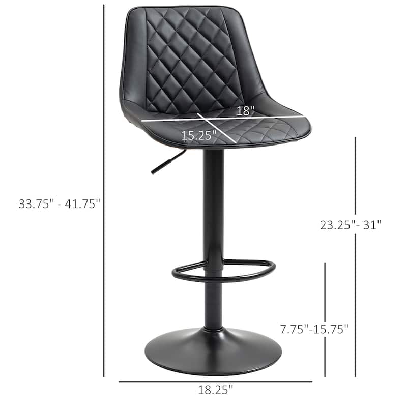 HOMCOM Adjustable Bar Stools Set of 2, Counter Height Barstools with Swivel Seat Round Steel Base, and Footrest, ‎Grey