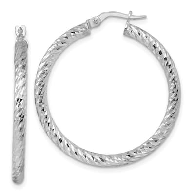 Curata 14k White Gold Twisted Hoop Earrings - 36.7x34.8mm