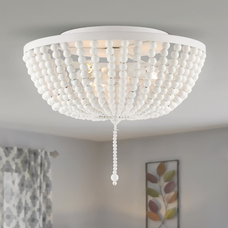 Allie Wood Beaded/Metal LED Flush Mount, by JONATHAN Y