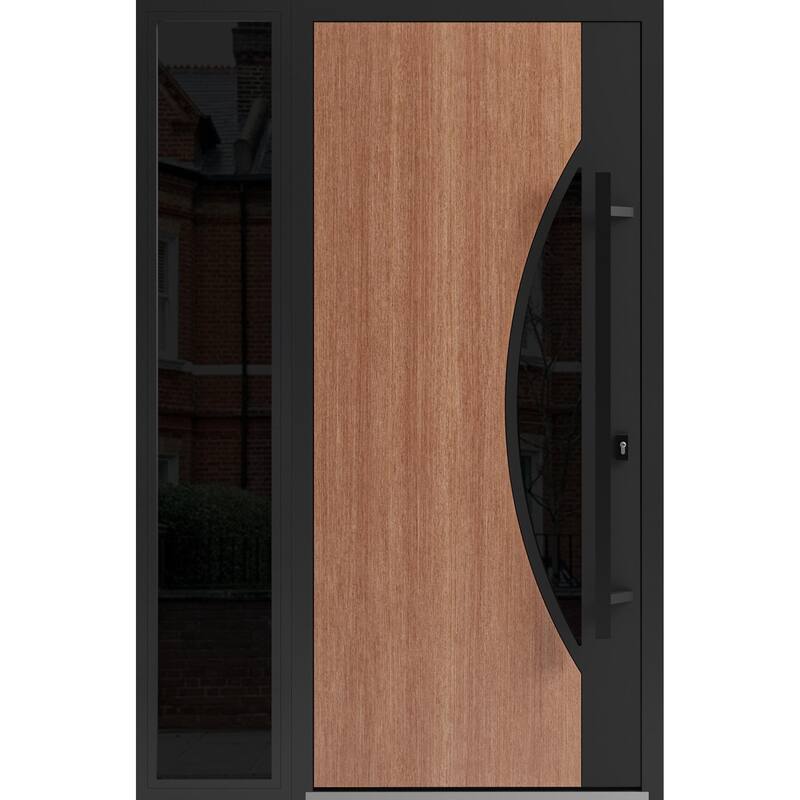 Front Exterior Prehung Steel Door Ronex 1077 Teak Entry Metal Painted W36xH80 Left hand Inswing - Taupe - 50" x 80"