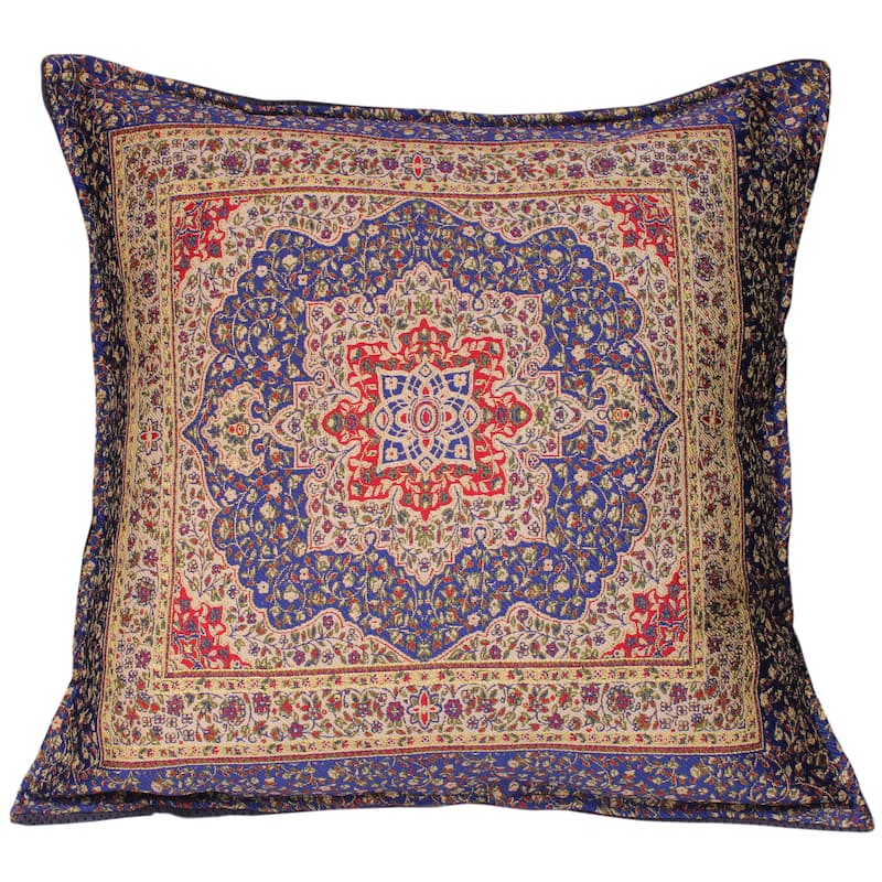 Rustic Emel Tribal Turkish Decorative Pillow - 17'' x 17'' - Blue/Gold