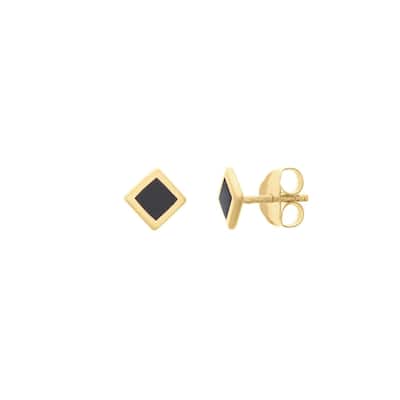 Curata 14k Yellow Gold 6mm Black Enamel Square Stud Earrings