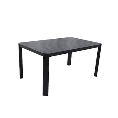 Modern Outdoor Aluminum Dining Table - Alternating Slat Top, 2" Umbrella Hole, Angled Corners, Adjustable Pads, Bourbon Brown
