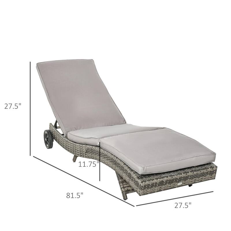 Outdoor PE Rattan Wrapped Steel Frame Upholstered Recliner with Wheels
