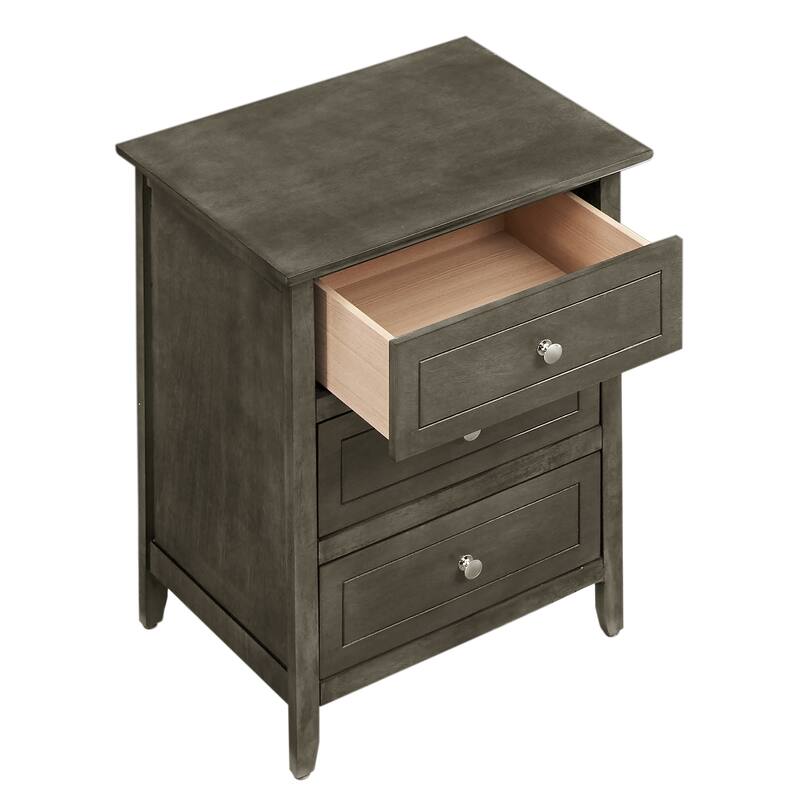 Sophisticated Gray Nightstand with Three Drawers