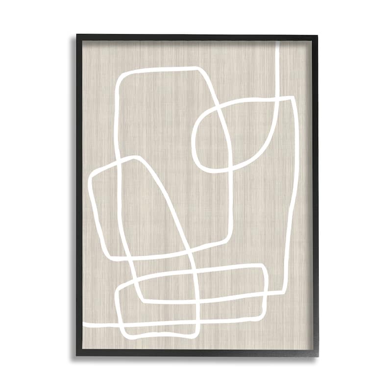 Stupell Contemporary White Line Shapes Minimal Grain Design Framed Wall Art - Beige