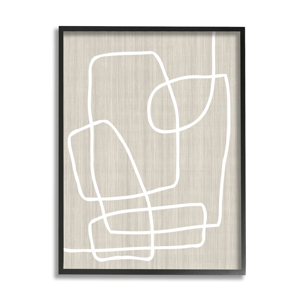 Stupell Contemporary White Line Shapes Minimal Grain Design Framed Wall Art - Beige